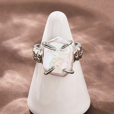 Square Natural Pearl Finger Rings RJEW-K286-09P-1