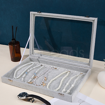 Wood Coverd with Velvet Necklaces Display Cases AJEW-WH20054-340B-1