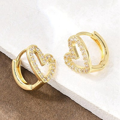 Hollow Heart Brass Micro Pave Clear Cubic Zirconia Hoop Earrings EJEW-D348-10G-1