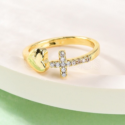 Brass Micro Pave Clear Cubic Zirconia Cuff Rings for Women RJEW-U047-15G-1
