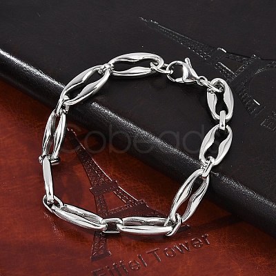 304 Stainless Steel Coffee Bean Chain Bracelets for Women Men BJEW-F488-45P-1