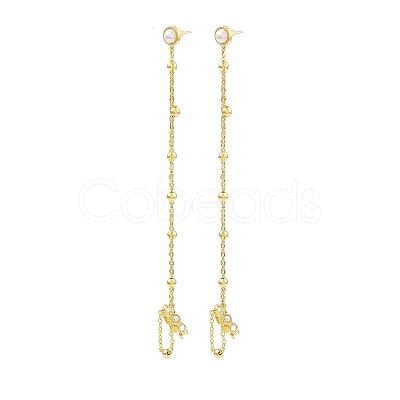 Plastic Pearl Beaded Dangle Stud Earrings EJEW-D069-02G-1