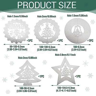 5Pcs 5 Styles Christmas 201 Stainless Steel Laser Cut Connector Charms STAS-TA0005-78-1