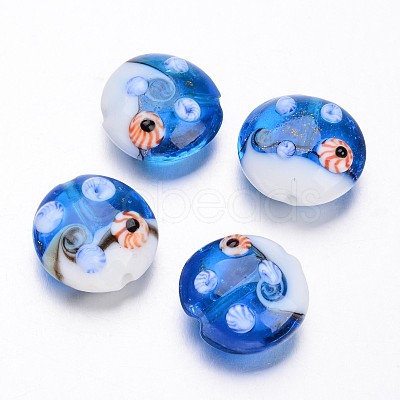 Ocean Style Flat Round Handmade Lampwork Beads LAMP-F006-13-1