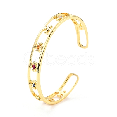 Cross Hollow Carved Cubic Zirconia Cuff Bangle BJEW-D448-12G-RS-1