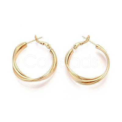 Twist Brass Hoop Earrings EJEW-T047-100G-1
