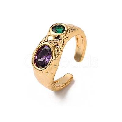 Brass Micro Pave Cubic Zirconia Cuff Rings for Women RJEW-F191-01G-03-1