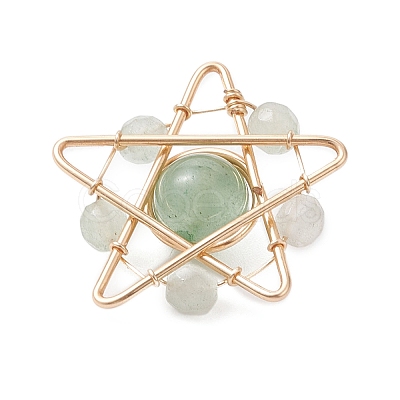 Natural Green Aventurine Copper Wire Wrapped Pendants PALLOY-TA00368-04-1