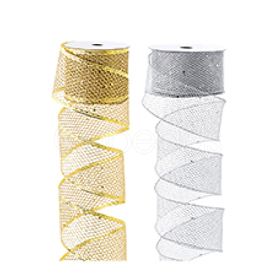 2 Rolls 2 Colors 9M Sparkle Polyester Mesh Ribbon with Paillettes OCOR-PH0005-94-1