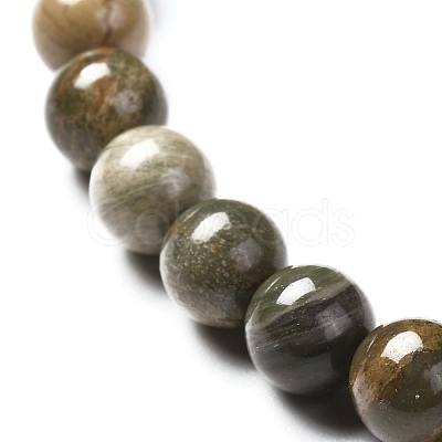 Natural Silver Leaf Jasper Round Beads Stretch Bracelet for Men Women BJEW-JB06824-01-1