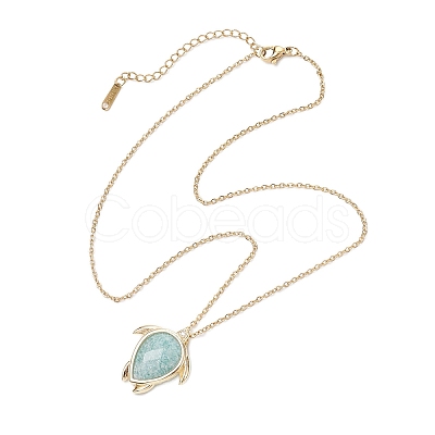 Turtle Faceted Natural Mixed Gemstone Pendant 304 Stainless Steel Cable Chain Necklaces for Women NJEW-JN05289-1
