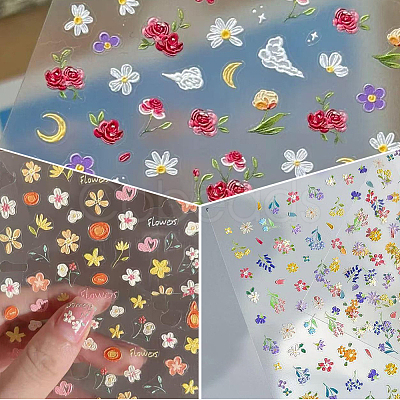 4Pcs 4 Styles Flower Pattern Self Adhesive PET Nail Art Stickers Decals MRMJ-SP0001-19-1
