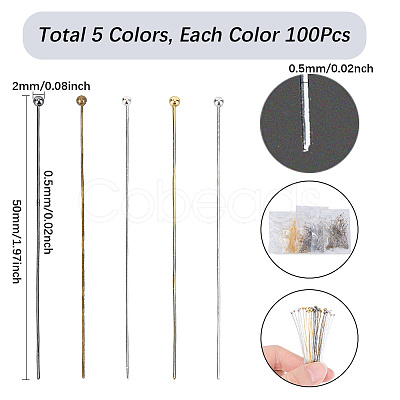500Pcs 5 Colors Brass Ball Head Pins KK-SP0002-37-1