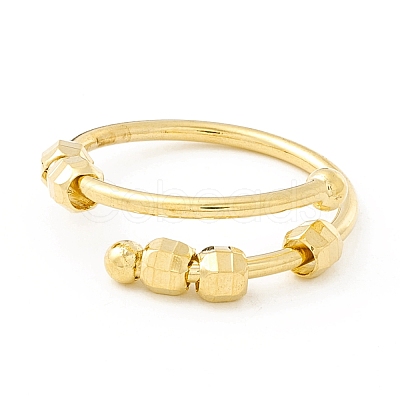 Brass Rotating Beaded Open Cuff Ring RJEW-H102-02G-1