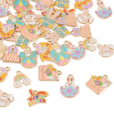 36Pcs 9 Styles Easter Alloy Enamel Pendants ENAM-TA0003-91-1