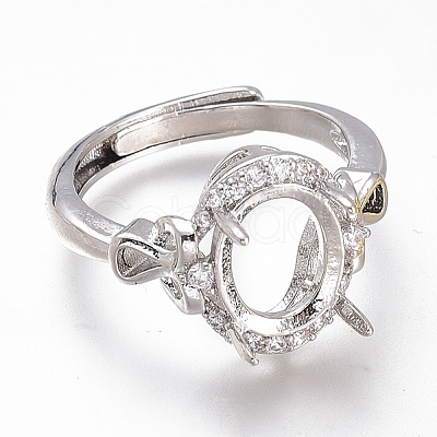 Adjustable Brass Micro Pave Clear Cubic Zirconia Solitaire Ring Settings ZIRC-I049-11P-1