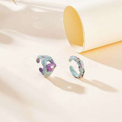 Enamel Flower of Life Twist Wave Open Cuff Ring JR921A-1