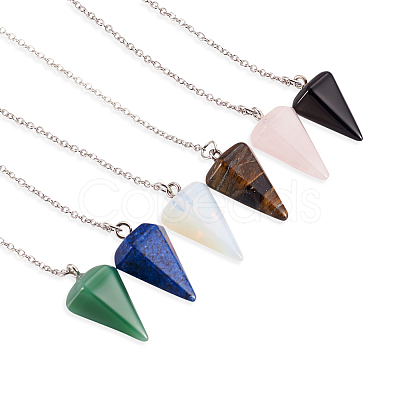 6Pcs 6 Style Natural & Synthetic Hexagonal Pointed Dowsing Pendulums G-FW0001-22-1