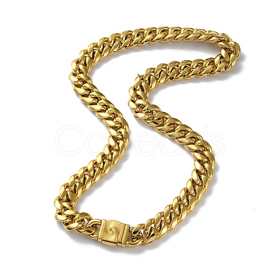 Ion Plating(IP) 304 Stainless Steel Cuban Link Chain Necklaces NJEW-P288-12G-1