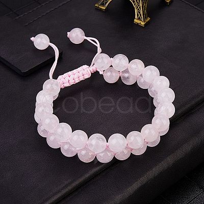 Natural  Rose Quartz Braided Bead Bracelet BJEW-SW00001-08-1