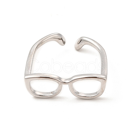 Brass Glasses Frame Open Cuff Ring for Women X-RJEW-F140-140P-1