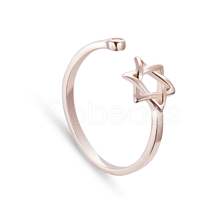 TINYSAND Adjustable 925 Sterling Silver CZ Rhinestone Hexagram Shape Cuff Finger Rings TS-R270-RG-1