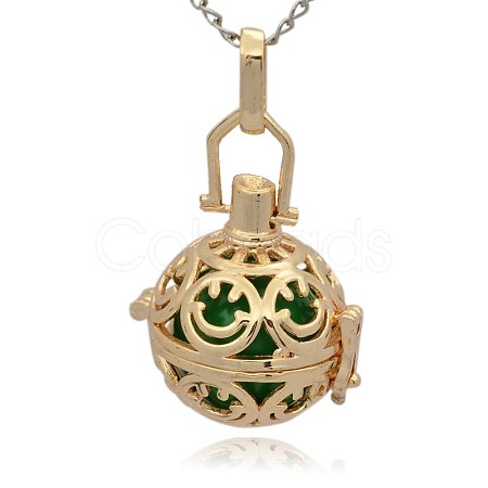 Golden Tone Brass Hollow Round Cage Pendants KK-J216-13G-1