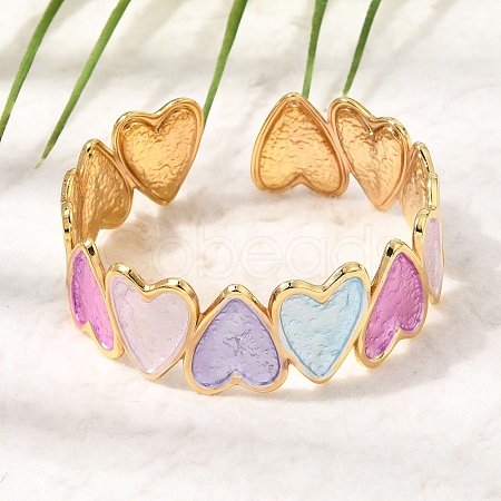 304 Stainless Steel Enamel Heart Open Cuff Bangles for Women SA-CBA4992-01A-G-1