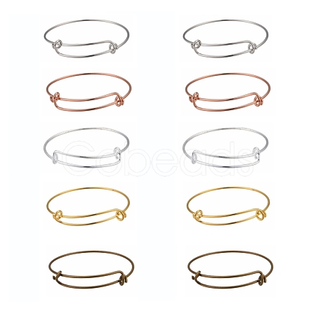 10Pcs 5 Color Adjustable Brass Expandable Bangle Making BJEW-LS0001-02-1