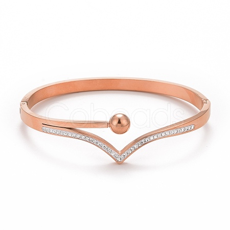 Crystal Rhinestone Wave Hinged Bangle Hand Polished BJEW-G648-04RG-1