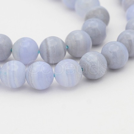Natural Blue Lace Agate Round Bead Strands G-P070-15-6mm-1