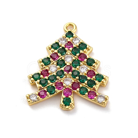 Christmas Series Brass Micro Pave Cubic Zirconia Pendants KK-Q010-01G-07-1