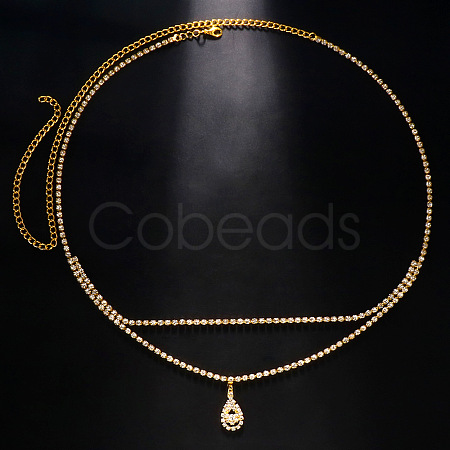 Alloy Full Crystal Rhinestone Teardrop Charm Double Layer Waist Chain WG7517E-03-1