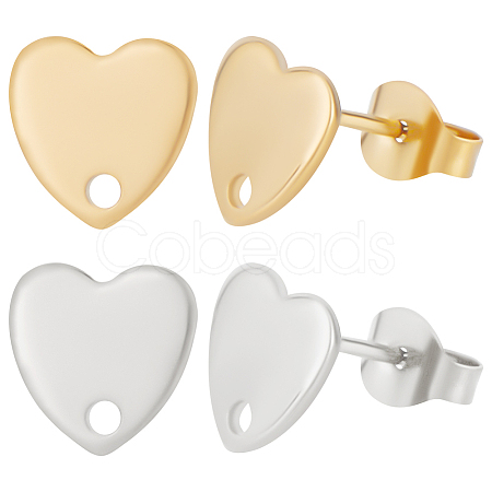 40Pcs 2 Colors 304 Stainless Steel Heart Stud Earring Findings STAS-BBC0002-37-1