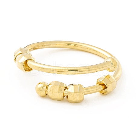 Brass Rotating Beaded Open Cuff Ring RJEW-H102-02G-1