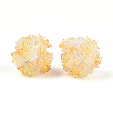Polymer Clay Rhinestone Beads with Embossed Resin Roses RESI-T059-04K-1