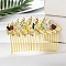 Leaf Gemstone Chips Hair Combs, with Iron Combs, Hair Accessories for Women Girls, 45x80x10mm