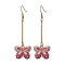 Alloy Enamel Butterfly Dangle Earrings, Cerise, 67x22mm