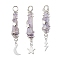 3Pcs 3 Styles Electroplated Natural Quartz Crystal Nuggets Copper Wire Wrapped Pendants, with Brass Moon Star Lightning Bolt, Silver Color Plated, Plum, 43.5~46x7.5~13.5x8~10mm, Hole: 3.5mm, 1pc/style