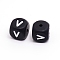 Silicone Beads, Cube with Letter.V, Black, 12x12x12mm, Hole: 2mm