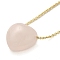 Natural Rose Quartz Heart Pendant Necklace with Golden Alloy Cable Chains, 23.82 inch(60.5cm)