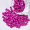 6/0 Glass Bugle Beads, Baking Paint, Fuchsia, 3.5~5x3.5~4mm, Hole: 1mm, about 4500pcs/bag