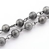Brass Textured Beads Handmade Chains AJEW-JB00139-01-1
