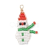 2Pcs 2 Colors Christmas Glass Seed Beaded Snowman Pendants PALLOY-MZ00940-2