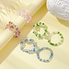 2Pcs 2 Style Glass Braided Beaded Flower Stretch Rings Set for Women RJEW-JR00592-2