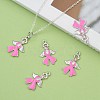 Breast Cancer Awareness Ribbon with Angel Wing Platinum Color Pearl Pink Alloy Rhinestone Enamel Pendants X-ENAM-D001-2-5