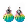 Spray Painted Natural Freshwater Shell with Rhinestone Pendants BSHE-G033-07B-2
