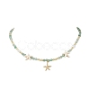 Dyed Natural Agate Faceted Round and Natural Cultured Freshwater Pearl & Starfish Synthetic Turquoise Beaded Brass Starfish Pendant Necklaces for Women NJEW-JN05496-02-2