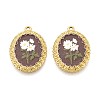 Vintage Printed Style 304 Stainless Steel Oval with Sunflower Pendants STAS-T071-29C-G-1