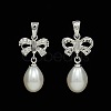 Anti-Tarnish Bowknot and Teardrop Rhodium Plated 925 Sterling Silver Pearl Pendants STER-N011-11-2